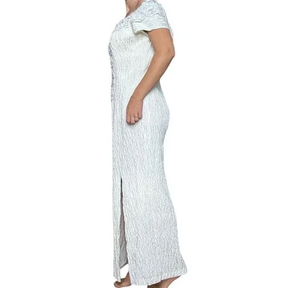 Vintage 90s Flirtation White Maxi Evening Dress Slit Off Shoulder Size Large